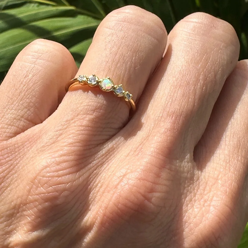 Gold Tone Opal CZ Accent Stackable Ring Women's Fashion Jewelry size 7